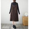 imagechouyatou Womens Loose Corduroy Spaghetti Strap Overall Dress A Line Flare Pinafore Midi Jumper DressCoffee