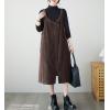 imagechouyatou Womens Loose Corduroy Spaghetti Strap Overall Dress A Line Flare Pinafore Midi Jumper DressCoffee