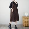 imagechouyatou Womens Loose Corduroy Spaghetti Strap Overall Dress A Line Flare Pinafore Midi Jumper DressCoffee