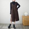 imagechouyatou Womens Loose Corduroy Spaghetti Strap Overall Dress A Line Flare Pinafore Midi Jumper DressCoffee