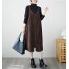 imagechouyatou Womens Loose Corduroy Spaghetti Strap Overall Dress A Line Flare Pinafore Midi Jumper DressCoffee
