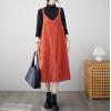 imagechouyatou Womens Loose Corduroy Spaghetti Strap Overall Dress A Line Flare Pinafore Midi Jumper DressOrange