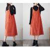 imagechouyatou Womens Loose Corduroy Spaghetti Strap Overall Dress A Line Flare Pinafore Midi Jumper DressOrange