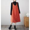 imagechouyatou Womens Loose Corduroy Spaghetti Strap Overall Dress A Line Flare Pinafore Midi Jumper DressOrange