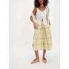 imagechouyatou Womens Retro Plaid Wide Leg Croppped Pants Y2k Baggy Culottes Capri Palazzo Pants with PocketsApricot