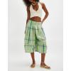 imagechouyatou Womens Retro Plaid Wide Leg Croppped Pants Y2k Baggy Culottes Capri Palazzo Pants with PocketsGreen