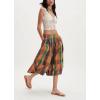 imagechouyatou Womens Retro Plaid Wide Leg Croppped Pants Y2k Baggy Culottes Capri Palazzo Pants with PocketsOrange