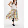imagechouyatou Womens Retro Plaid Wide Leg Croppped Pants Y2k Baggy Culottes Capri Palazzo Pants with PocketsYellow