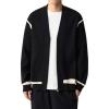 imagechouyatou Mens Western V Neck Zip Up Cardigan Sweaters Contrast Striped Pattern Long Sleeve Knit Sweater CoatBlack