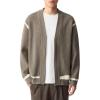 imagechouyatou Mens Western V Neck Zip Up Cardigan Sweaters Contrast Striped Pattern Long Sleeve Knit Sweater CoatKhaki