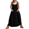imagechouyatou Womens Cargo Overall Dress Sleeveless Adjustable Strap Safari Maxi Jumper Dress with PocketsBlack
