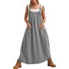 imagechouyatou Womens Cargo Overall Dress Sleeveless Adjustable Strap Safari Maxi Jumper Dress with PocketsGrey