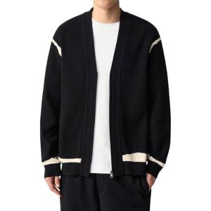 imagechouyatou Mens Western V Neck Zip Up Cardigan Sweaters Contrast Striped Pattern Long Sleeve Knit Sweater CoatBlack
