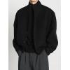 imagechouyatou Mens Fall Winter Wool Blend Bomber Jacket Stand Collar Button Down Flight Windbreaker CoatBlack