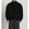 imagechouyatou Mens Fall Winter Wool Blend Bomber Jacket Stand Collar Button Down Flight Windbreaker CoatBlack