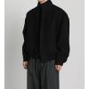 imagechouyatou Mens Fall Winter Wool Blend Bomber Jacket Stand Collar Button Down Flight Windbreaker CoatBlack