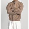 imagechouyatou Mens Fall Winter Wool Blend Bomber Jacket Stand Collar Button Down Flight Windbreaker CoatBrown