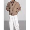 imagechouyatou Mens Fall Winter Wool Blend Bomber Jacket Stand Collar Button Down Flight Windbreaker CoatBrown