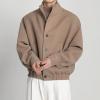 imagechouyatou Mens Fall Winter Wool Blend Bomber Jacket Stand Collar Button Down Flight Windbreaker CoatBrown