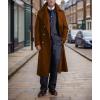 imagechouyatou Mens Winter Double Breasted Long Wool Trench Coat Notched Lapel Wool Blend Pea Coat with PocketsBrown