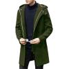 imagechouyatou Mens Winter Hooded Wool Coat Business Casual Zip Up Wool Blend Pea Coat OvercoatArmy Green