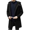 imagechouyatou Mens Winter Hooded Wool Coat Business Casual Zip Up Wool Blend Pea Coat OvercoatBlack