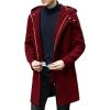 imagechouyatou Mens Winter Hooded Wool Coat Business Casual Zip Up Wool Blend Pea Coat OvercoatWine Red