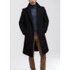 imagechouyatou Mens Winter Single Breasted Wool Coat Business Casual Notch Collar Mid Long Winter Pea CoatBlack