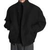 imagechouyatou Mens Fall Winter Wool Blend Bomber Jacket Stand Collar Button Down Flight Windbreaker CoatBlack