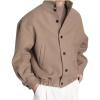 imagechouyatou Mens Fall Winter Wool Blend Bomber Jacket Stand Collar Button Down Flight Windbreaker CoatBrown