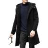 imagechouyatou Mens Winter Hooded Wool Coat Business Casual Zip Up Wool Blend Pea Coat OvercoatBlack