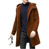 imagechouyatou Mens Winter Hooded Wool Coat Business Casual Zip Up Wool Blend Pea Coat OvercoatBrown