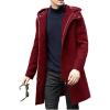 imagechouyatou Mens Winter Hooded Wool Coat Business Casual Zip Up Wool Blend Pea Coat OvercoatWine Red