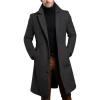 imagechouyatou Mens Winter Single Breasted Wool Coat Business Casual Notch Collar Mid Long Winter Pea CoatDark Grey