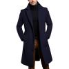 imagechouyatou Mens Winter Single Breasted Wool Coat Business Casual Notch Collar Mid Long Winter Pea CoatNavy Blue