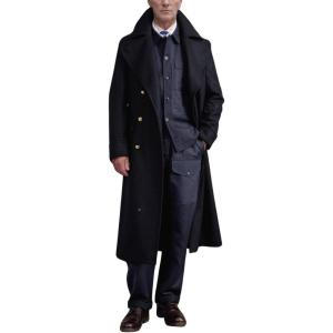 imagechouyatou Mens Winter Double Breasted Long Wool Trench Coat Notched Lapel Wool Blend Pea Coat with PocketsBlack