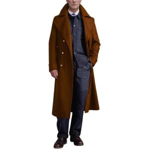 imagechouyatou Mens Winter Double Breasted Long Wool Trench Coat Notched Lapel Wool Blend Pea Coat with PocketsBrown