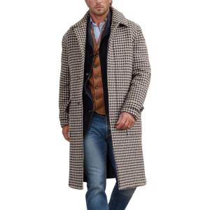 imagechouyatou Mens Winter Houndstooth Wool Coat Business Casual Single Breasted Long Wool Blend Trench CoatDark Apricot
