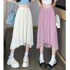 imagechouyatou Womens Asymmetrical Tulip Hem Party Dress Irregular Flowy Swing Accordion Pleated Midi Long SkirtApricot
