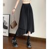 imagechouyatou Womens Asymmetrical Tulip Hem Party Dress Irregular Flowy Swing Accordion Pleated Midi Long SkirtBlack