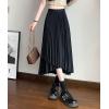 imagechouyatou Womens Asymmetrical Tulip Hem Party Dress Irregular Flowy Swing Accordion Pleated Midi Long SkirtBlack