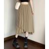 imagechouyatou Womens Asymmetrical Tulip Hem Party Dress Irregular Flowy Swing Accordion Pleated Midi Long SkirtKhaki