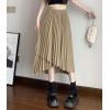 imagechouyatou Womens Asymmetrical Tulip Hem Party Dress Irregular Flowy Swing Accordion Pleated Midi Long SkirtKhaki