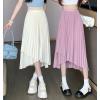 imagechouyatou Womens Asymmetrical Tulip Hem Party Dress Irregular Flowy Swing Accordion Pleated Midi Long SkirtPink