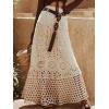imagechouyatou Womens Boho Floral Embroidered Knit Skirt Lace Crochet Eyelet Elastic Waist Flared Maxi SkirtApricot