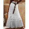imagechouyatou Womens Boho Floral Embroidered Knit Skirt Lace Crochet Eyelet Elastic Waist Flared Maxi SkirtWhite