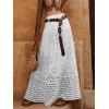 imagechouyatou Womens Boho Floral Embroidered Knit Skirt Lace Crochet Eyelet Elastic Waist Flared Maxi SkirtWhite