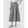 imagechouyatou Womens Casual Elastic Waist Plaid Skirt Gingham Swing Pleated Midi Long Skirt with PocketsBlack