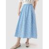 imagechouyatou Womens Casual Elastic Waist Plaid Skirt Gingham Swing Pleated Midi Long Skirt with PocketsBlue