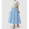 imagechouyatou Womens Casual Elastic Waist Plaid Skirt Gingham Swing Pleated Midi Long Skirt with PocketsBlue